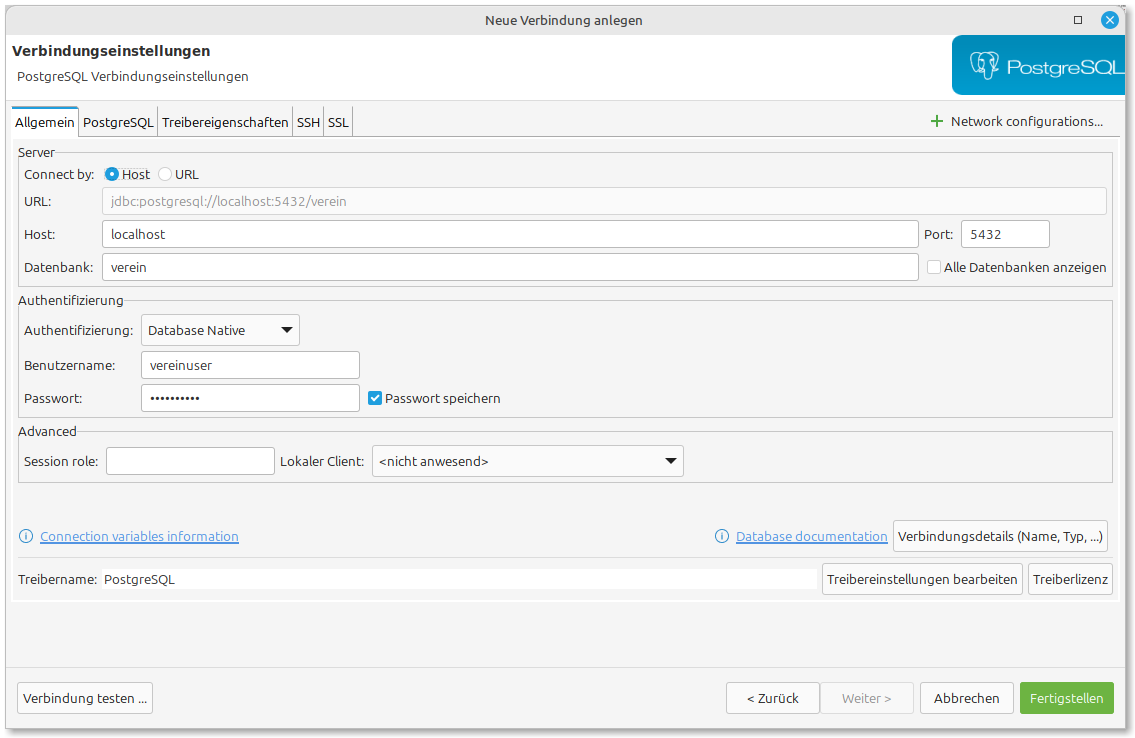 Verbindungsparameter eingeben